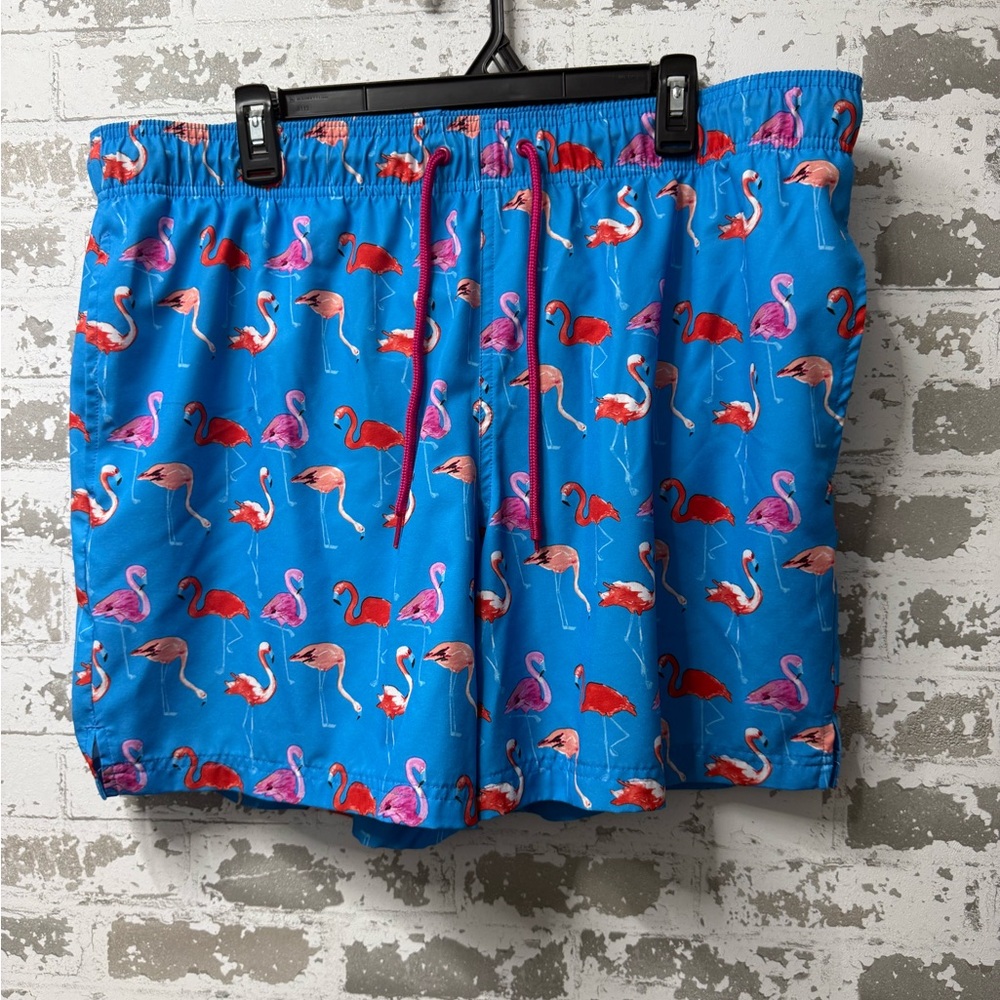 George Blue Flamingo Print Swim Trunks